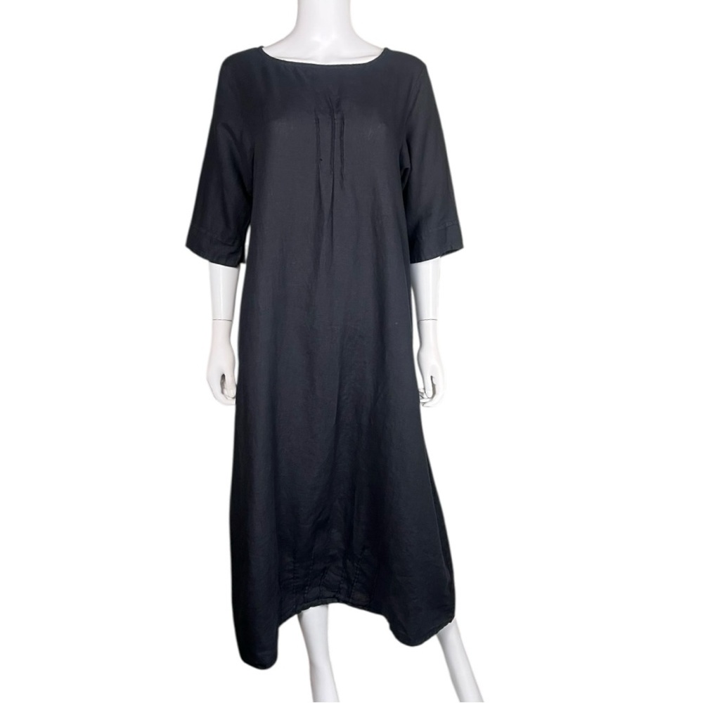 Bryn Walker Lagenlook Black Light Linen Midi Dress - Picture 3 of 12